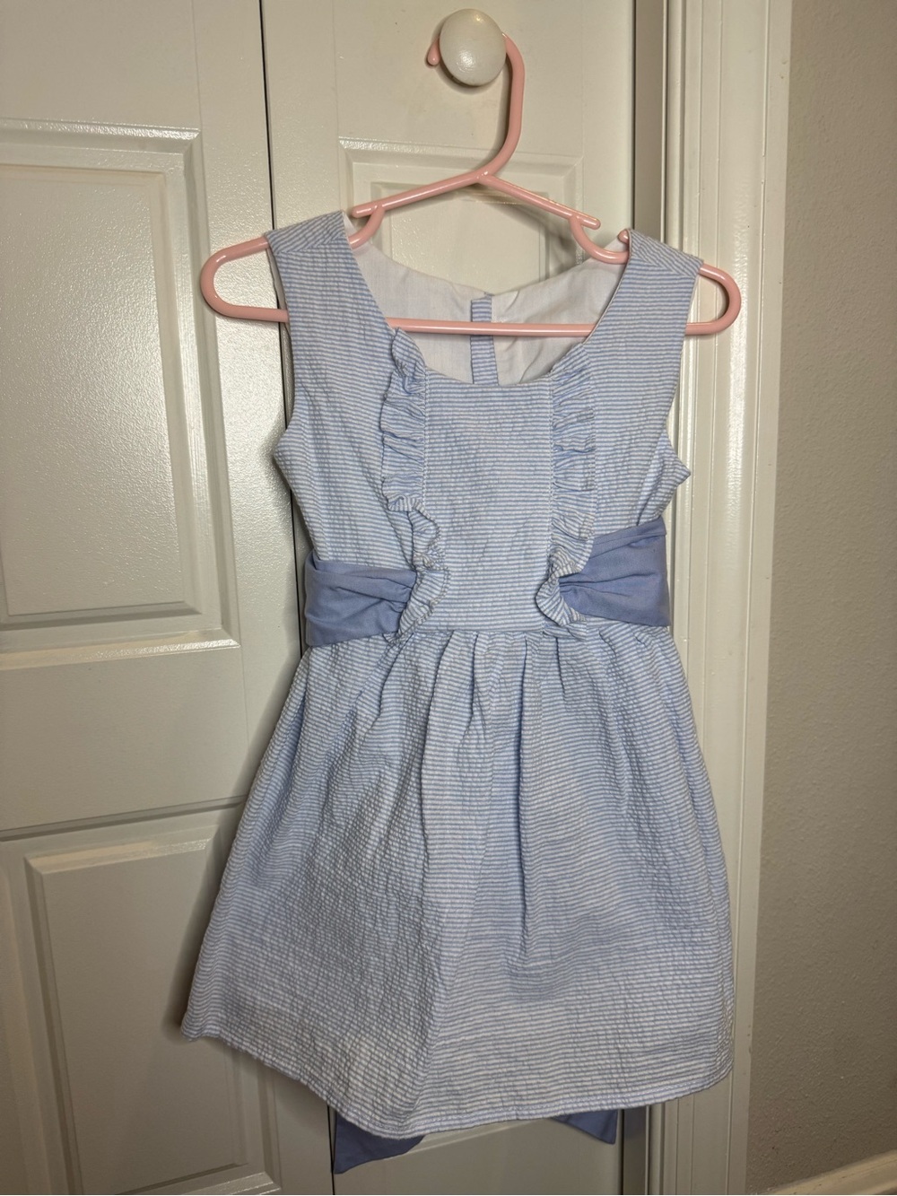 Caroline Kate Light Blue Girls' Seersucker Dress with Bow